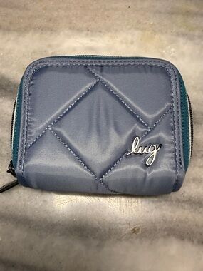 lug Quilted Coin Pouch in Light Blue with Teal Trim-NWOT